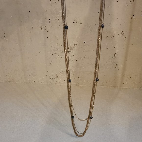 3 Chain Necklace with Blue Bead Accents - Picture 2 of 8